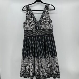 Amanda Lane Dress, Women, 14, Black, Geometric Paisley Cotton Sun Dress